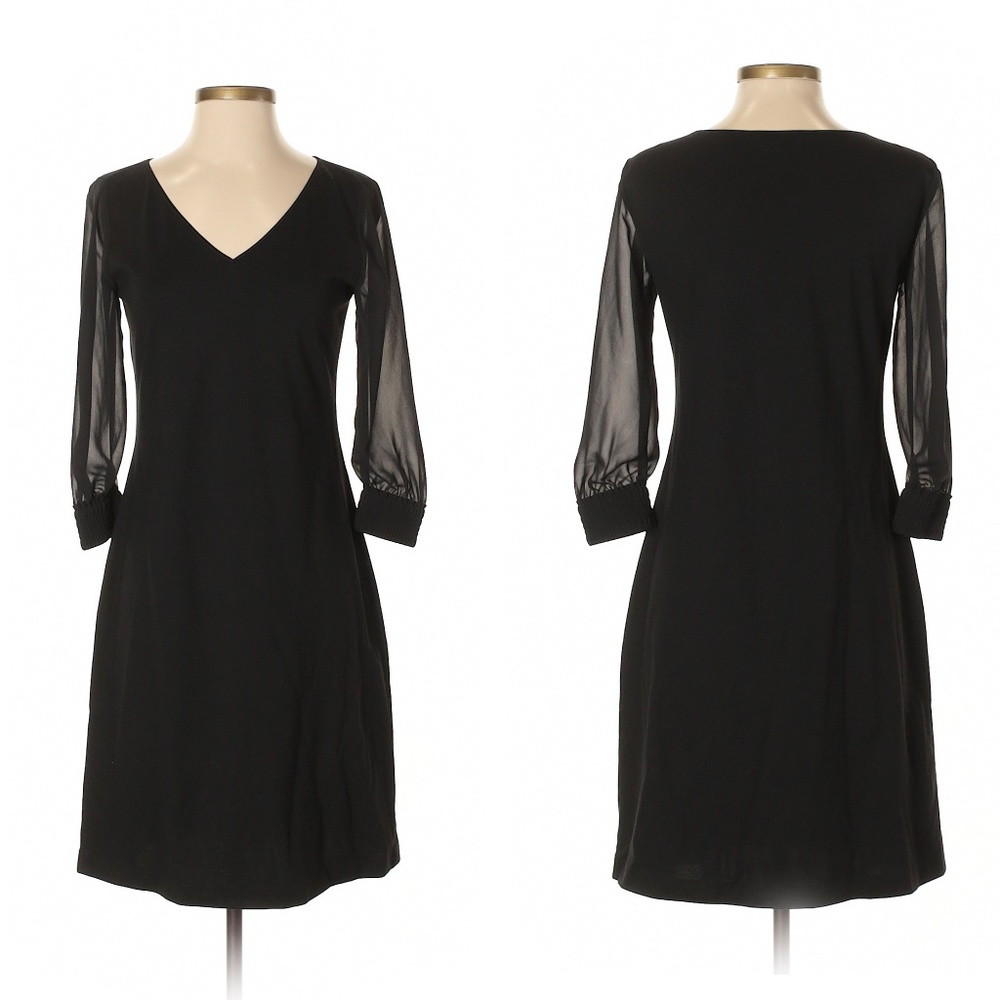 Lafayette 148 New York Black A-Line V-Neck Dress | P / XS | Minimalist Career